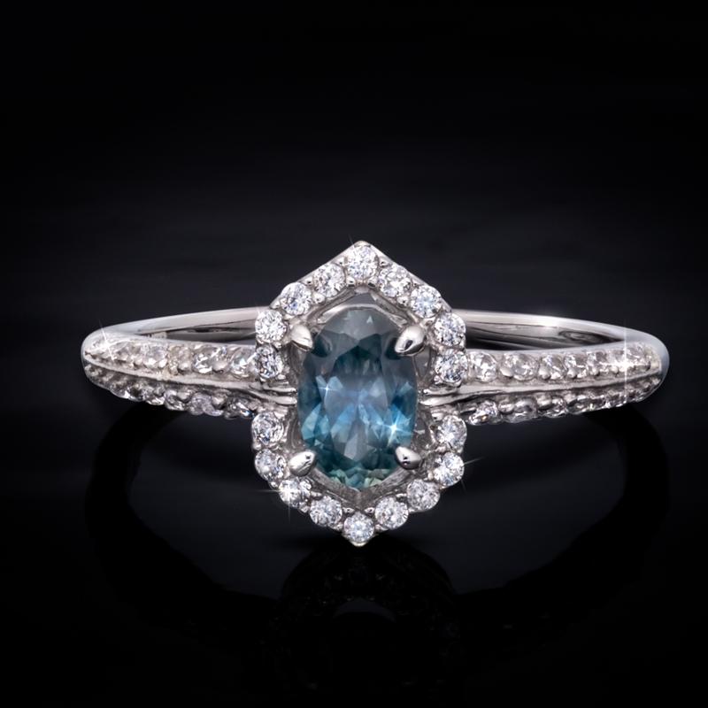 14K White Gold Montana Sapphire & Diamond Ring